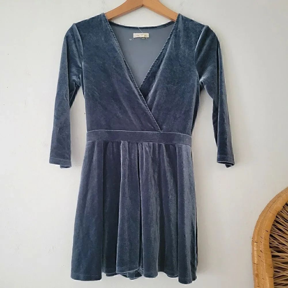 Silence and Noise Velour Romper Gray Blue S